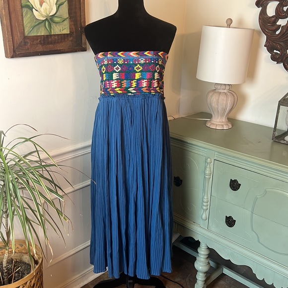 Free People Blue El Paso Embroidered X High Waist Maxi Skirt, Size SM - Picture 11 of 11